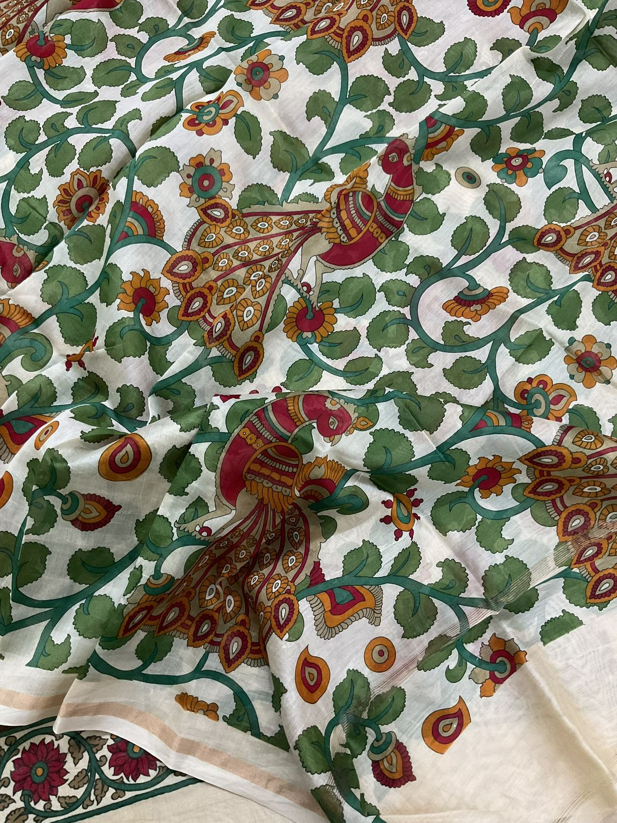 Pure Mul Chanderi Printed Suit - Cream