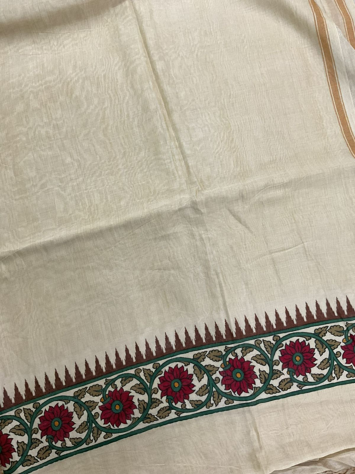Pure Mul Chanderi Printed Suit - Cream