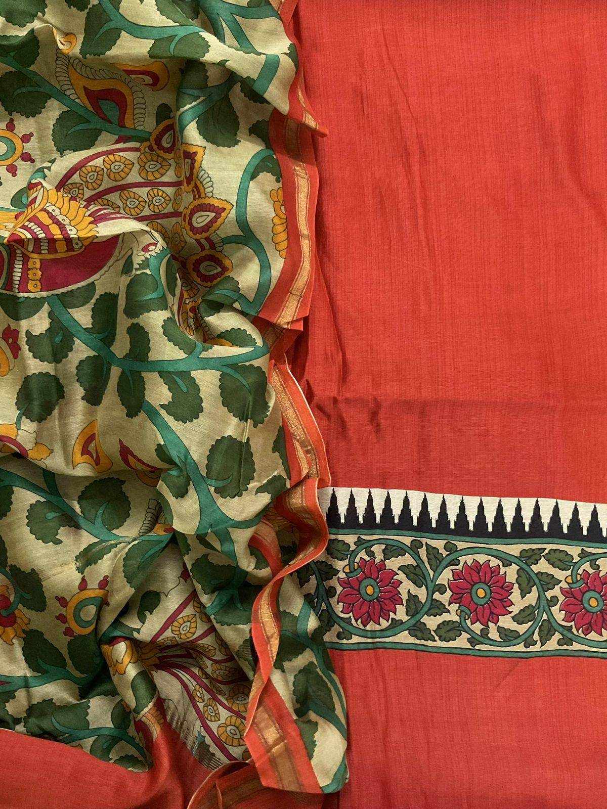 Pure Mul Chanderi Printed Suit - Orange
