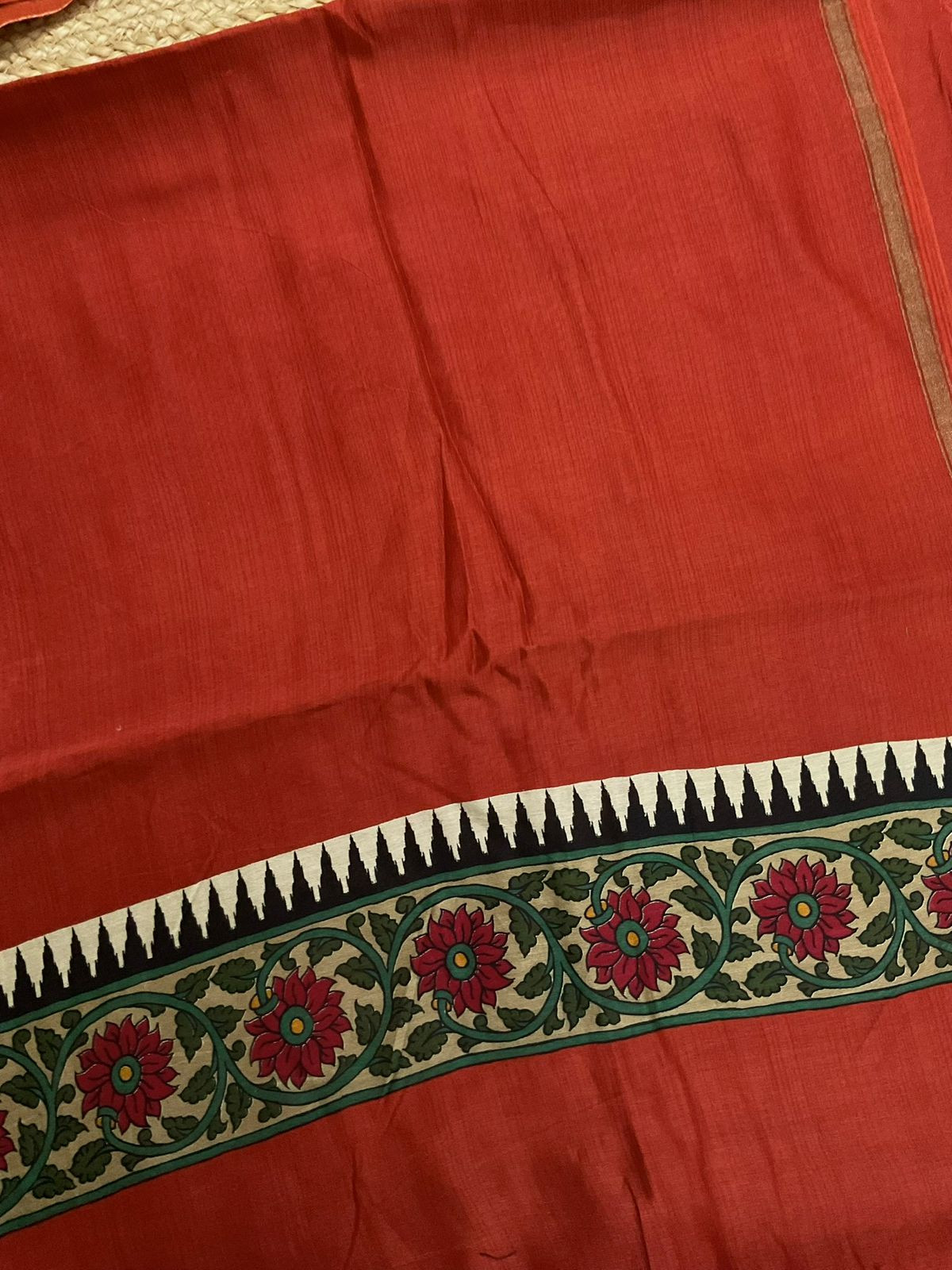 Pure Mul Chanderi Printed Suit - Orange