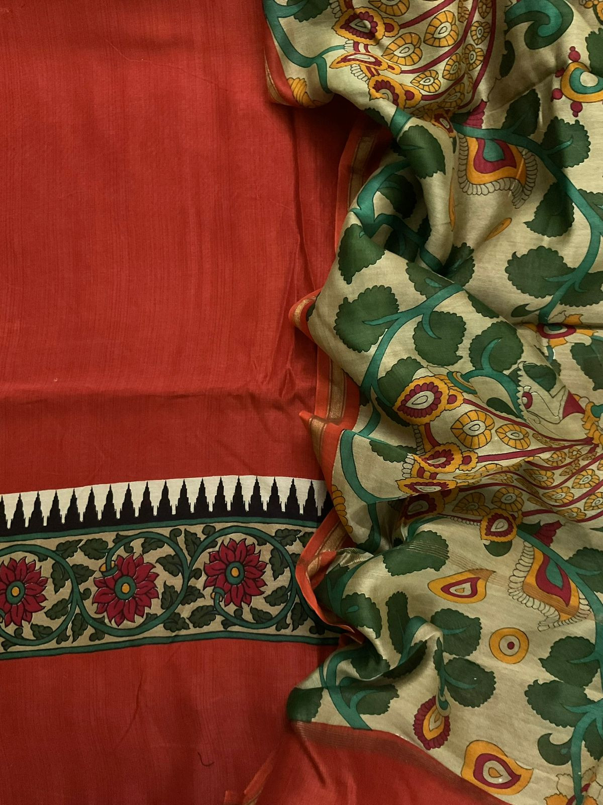 Pure Mul Chanderi Printed Suit - Orange