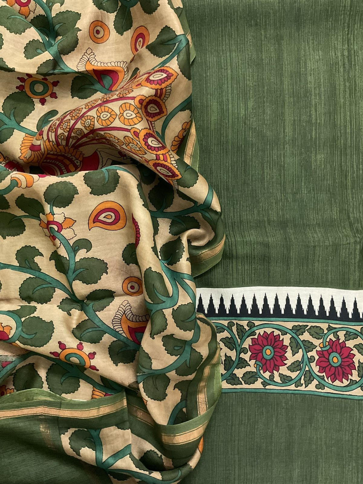 Pure Mul Chanderi Printed Suit - Green