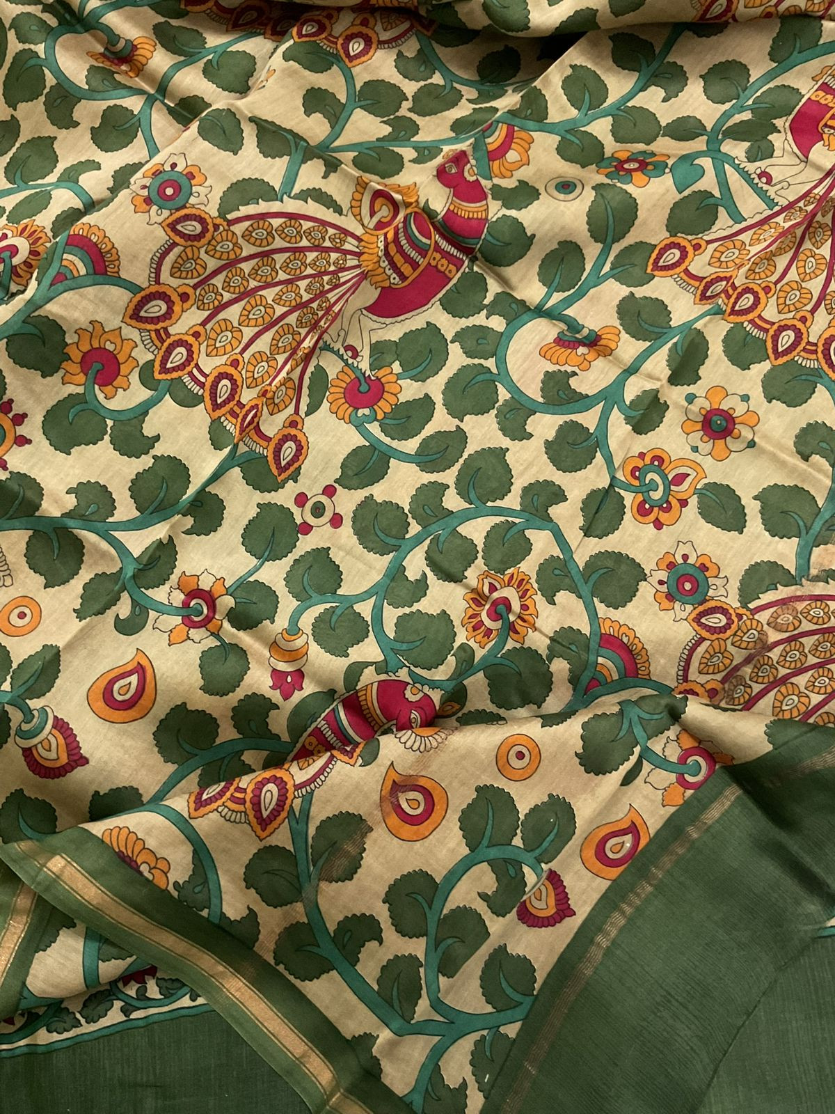Pure Mul Chanderi Printed Suit - Green