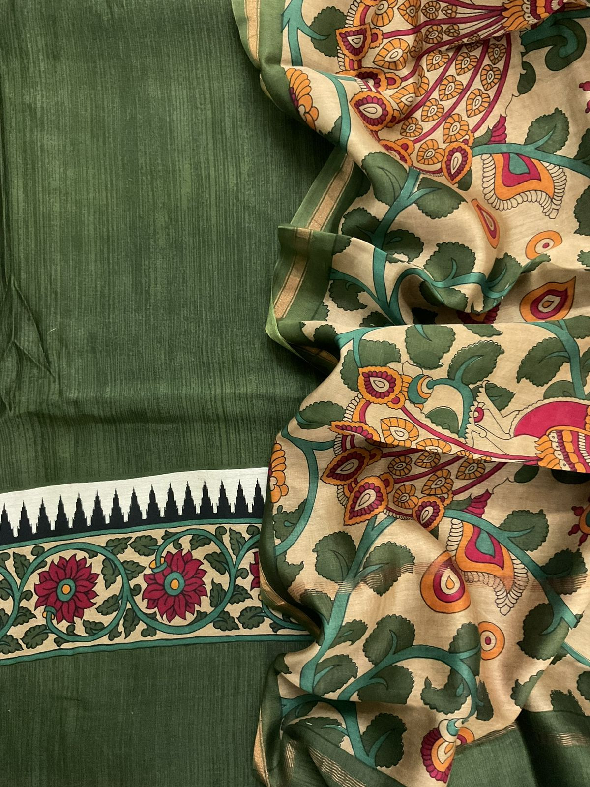 Pure Mul Chanderi Printed Suit - Green