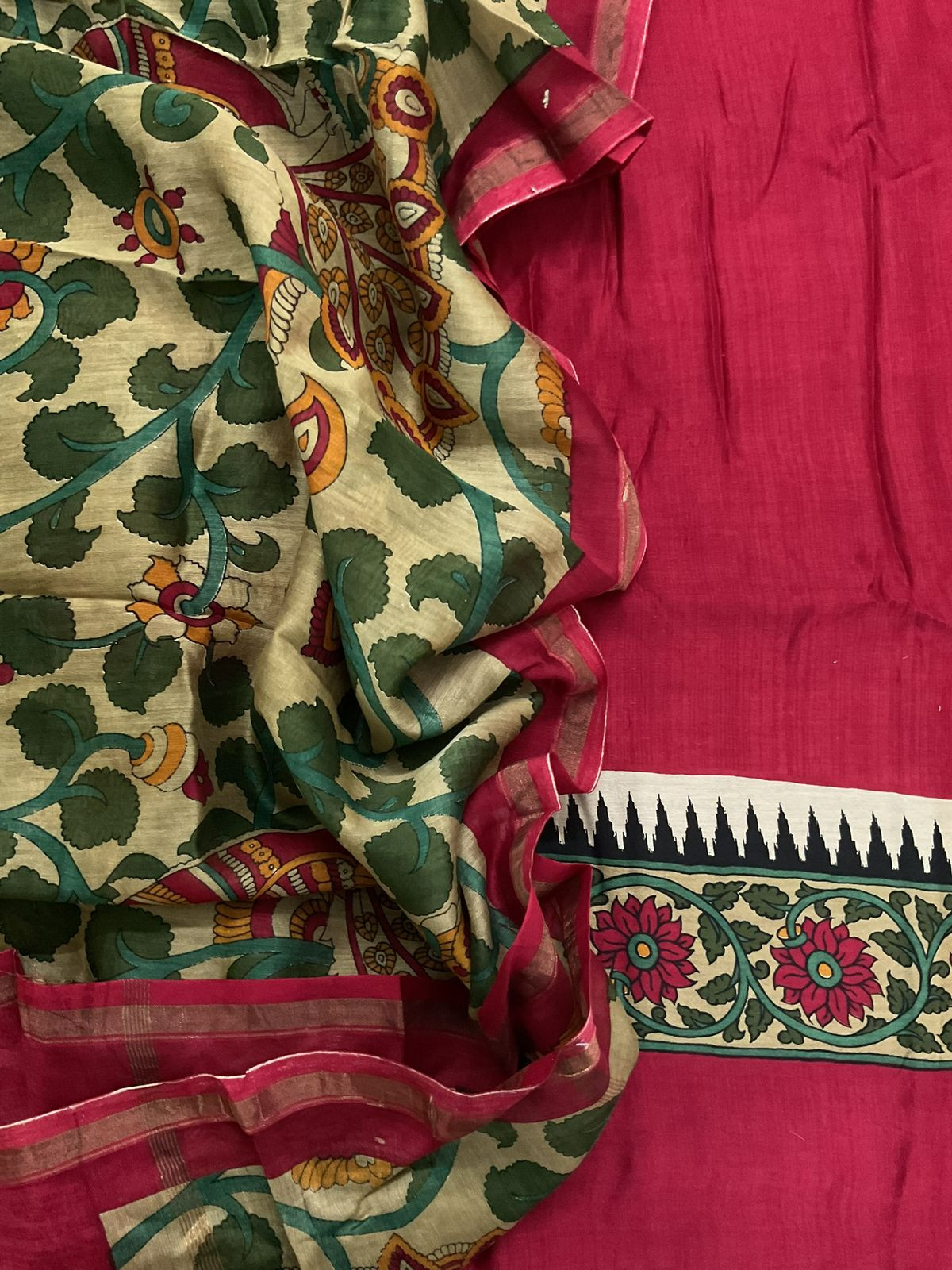 Pure Mul Chanderi Printed Suit - Red