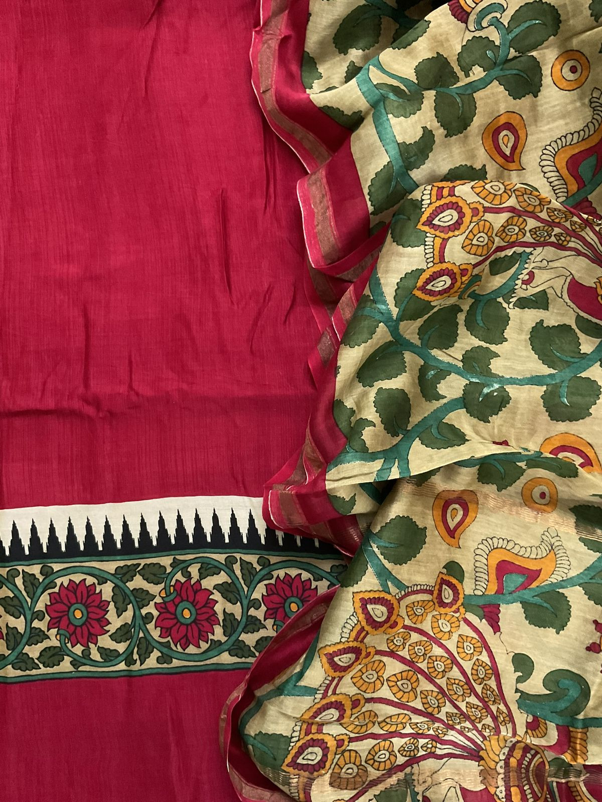 Pure Mul Chanderi Printed Suit - Red