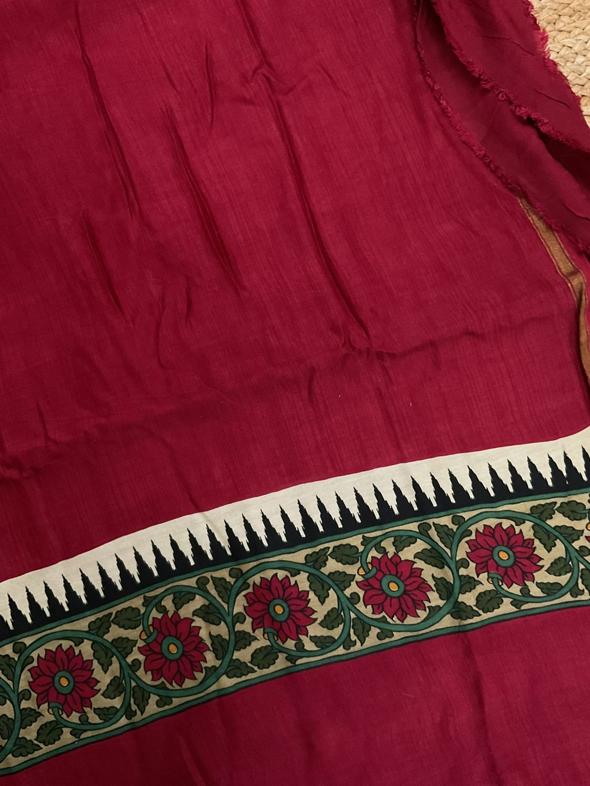 Pure Mul Chanderi Printed Suit - Red