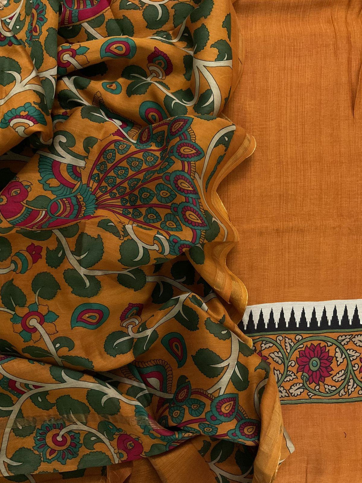 Pure Mul Chanderi Printed Suit - Dark Mustard
