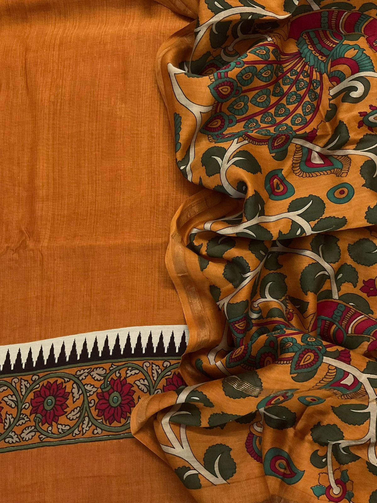 Pure Mul Chanderi Printed Suit - Dark Mustard