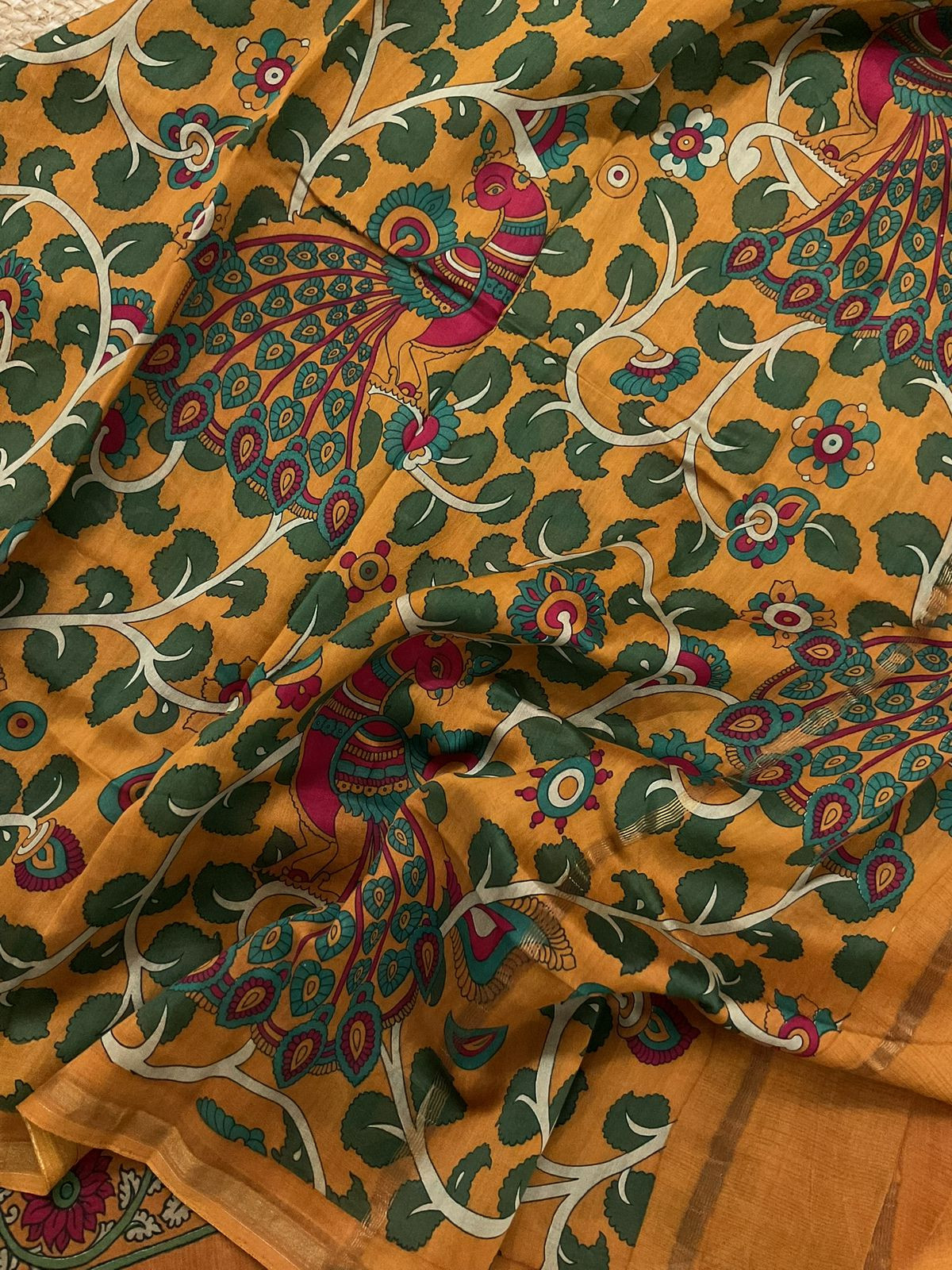 Pure Mul Chanderi Printed Suit - Dark Mustard