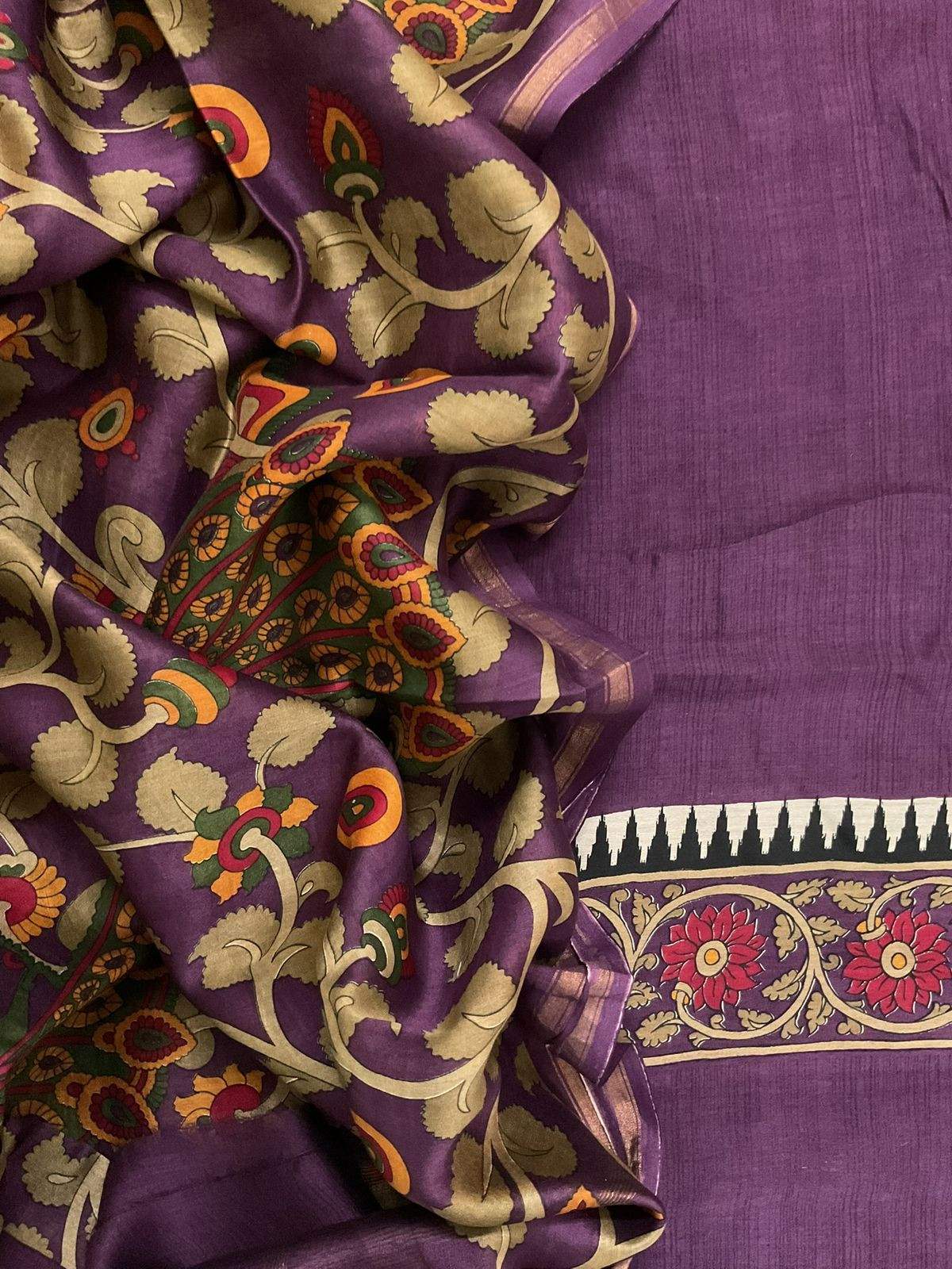 Pure Mul Chanderi Printed Suit - Violet
