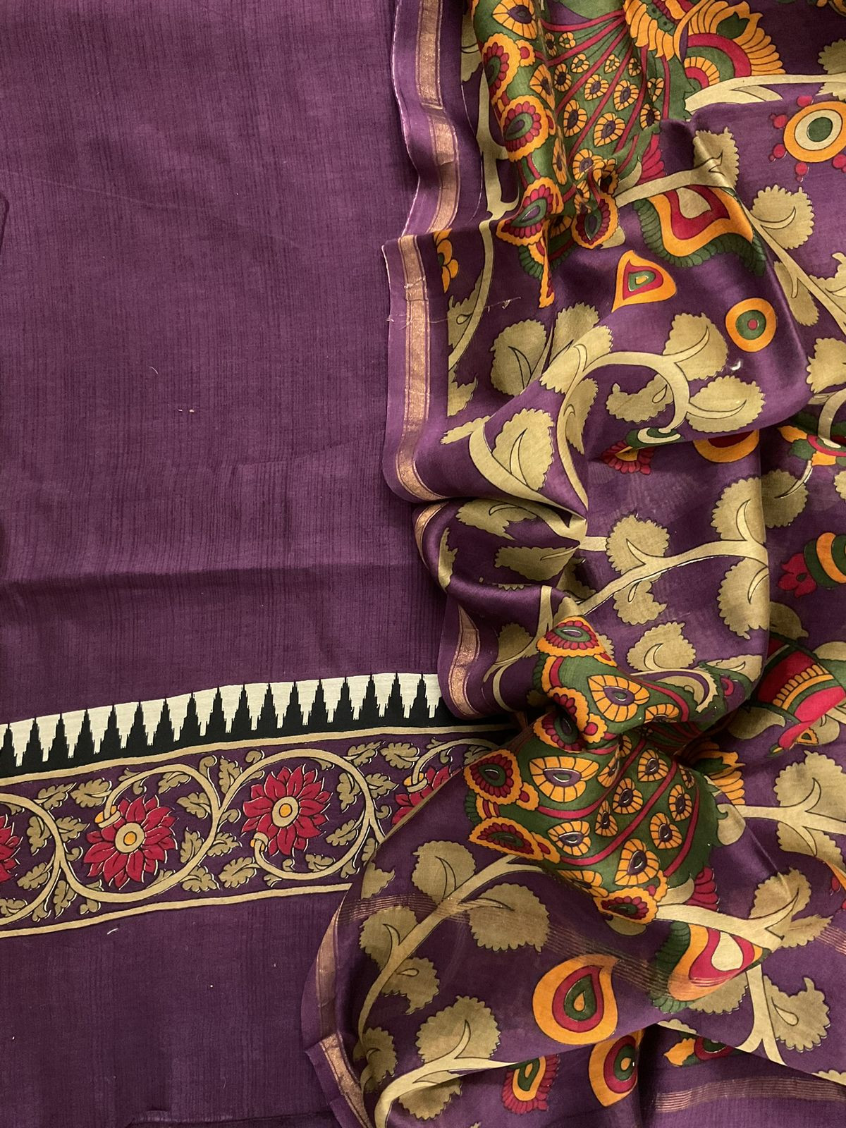 Pure Mul Chanderi Printed Suit - Violet
