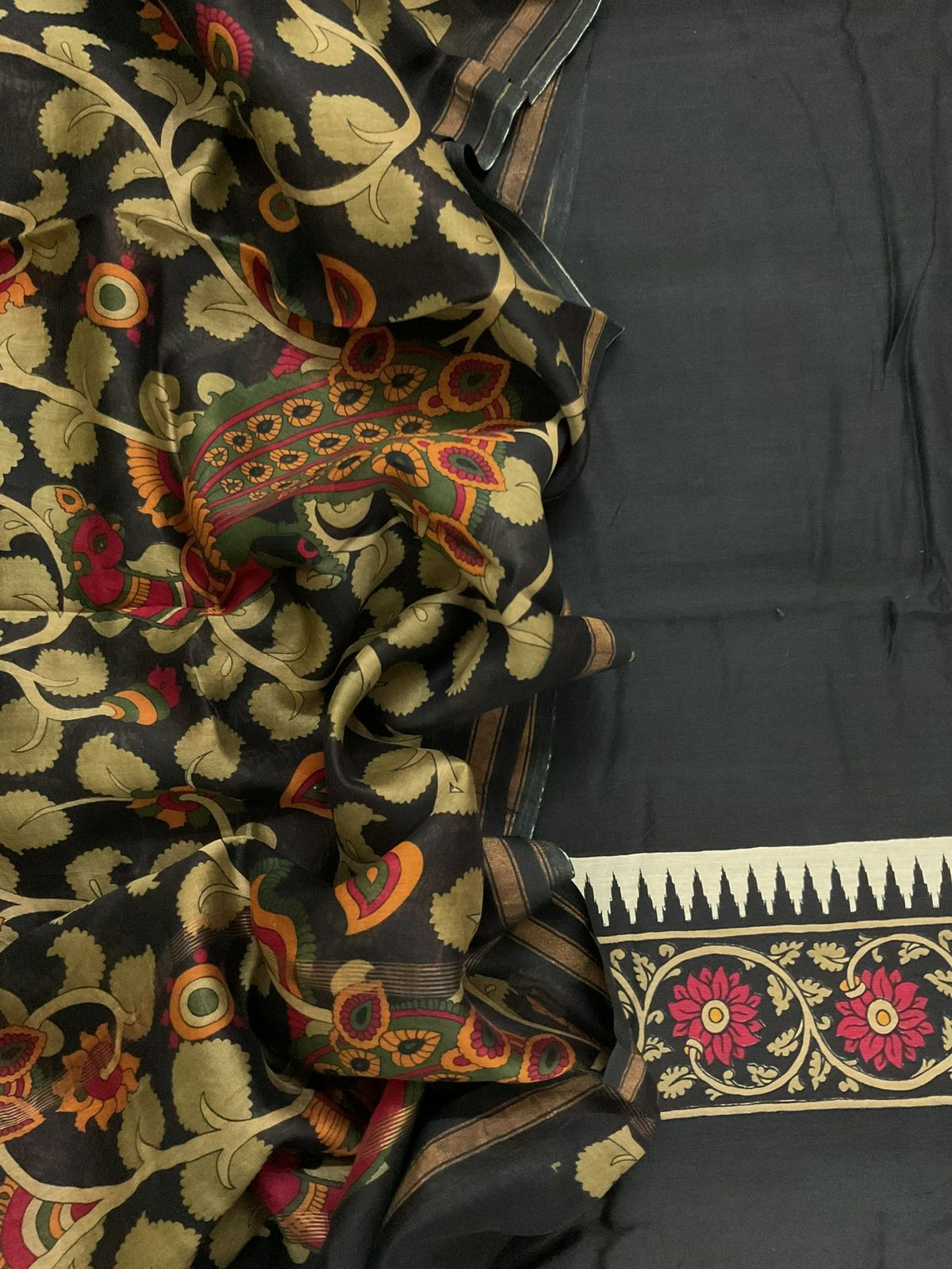 Pure Mul Chanderi Printed Suit - Black