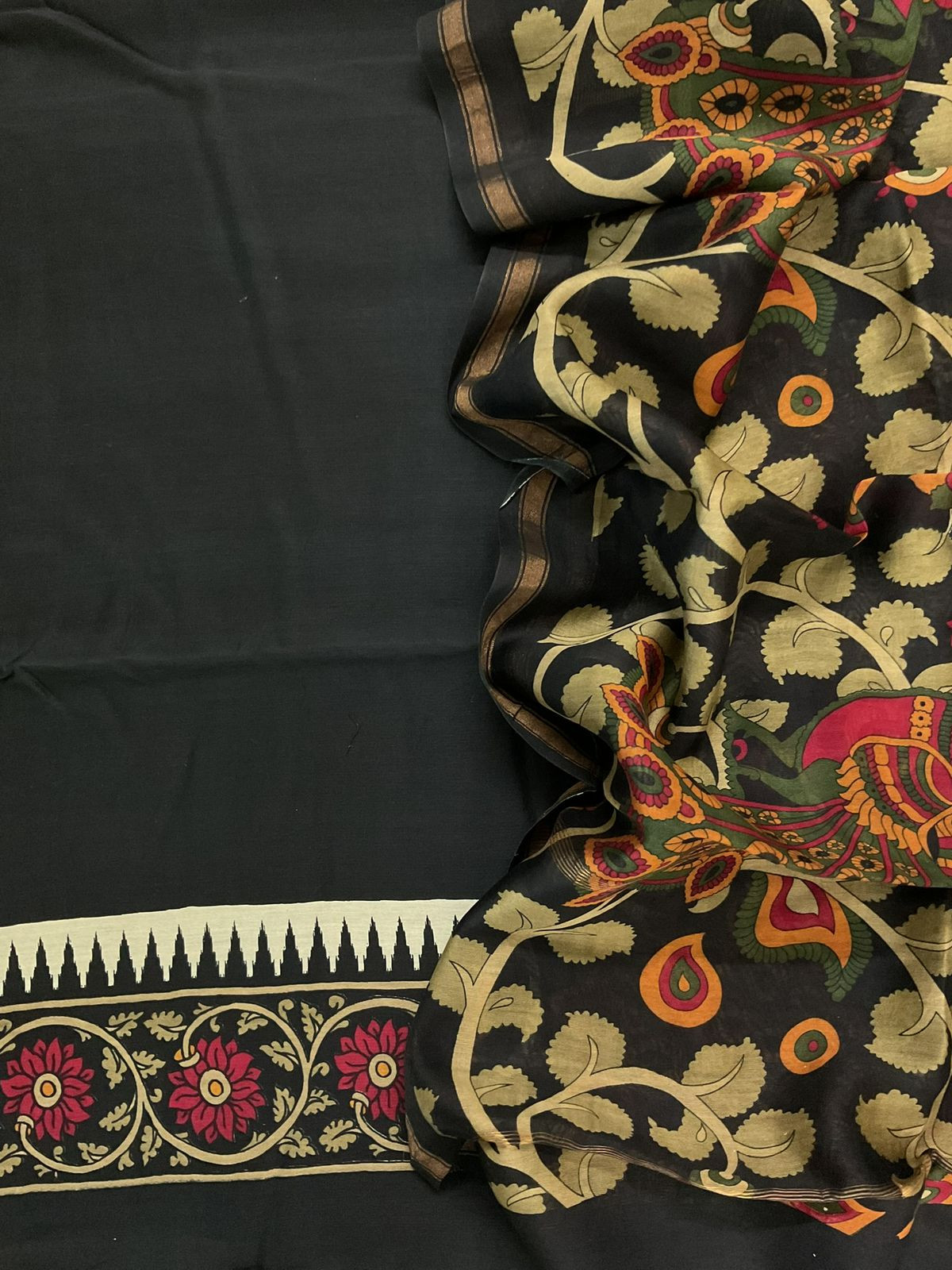 Pure Mul Chanderi Printed Suit - Black