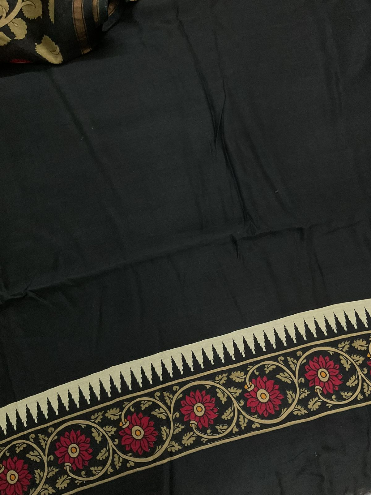 Pure Mul Chanderi Printed Suit - Black