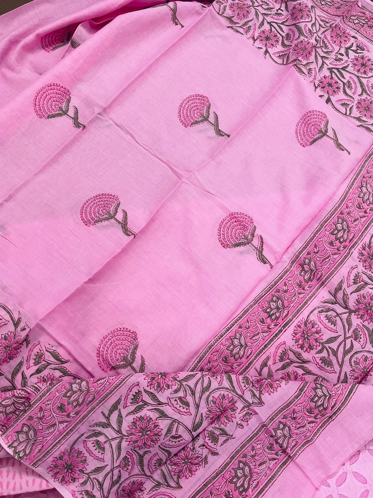 Pure Cotton Printed Applique Work Suit - Pink