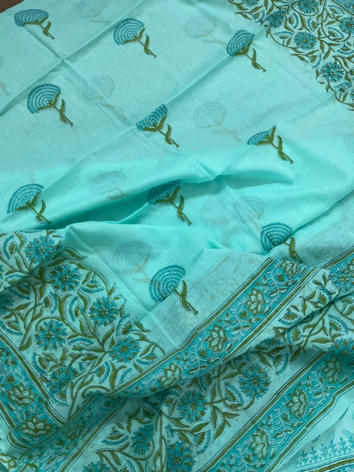 Pure Cotton Printed Applique Work Suit - Blue