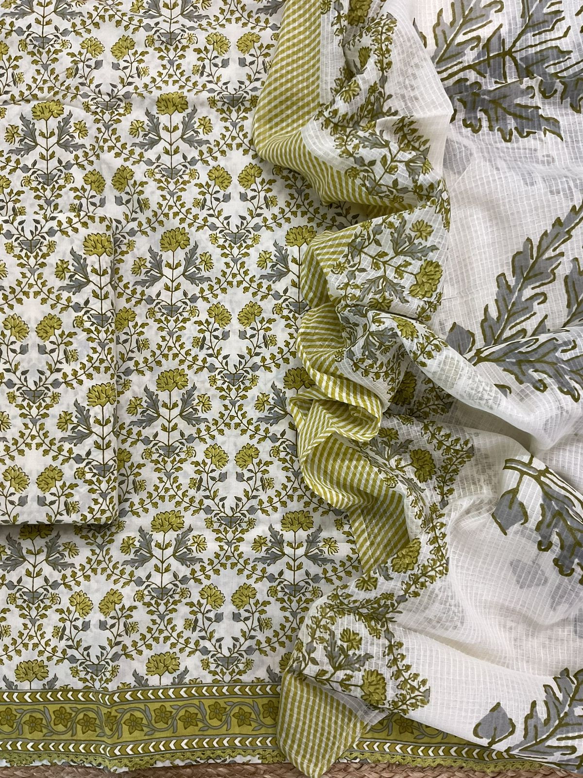 Pure Cotton Printed Embroidered Suit - Green