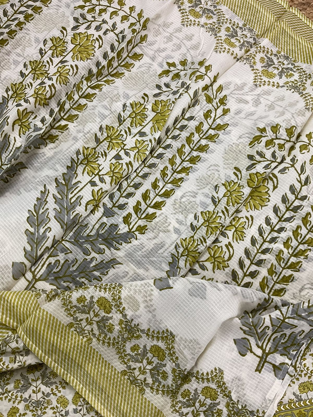 Pure Cotton Printed Embroidered Suit - Green