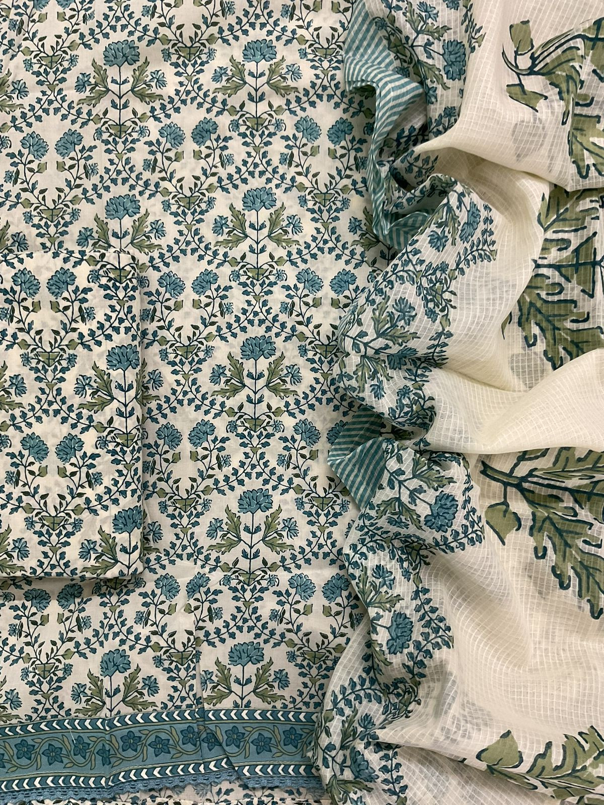 Pure Cotton Printed Embroidered Suit - Blue