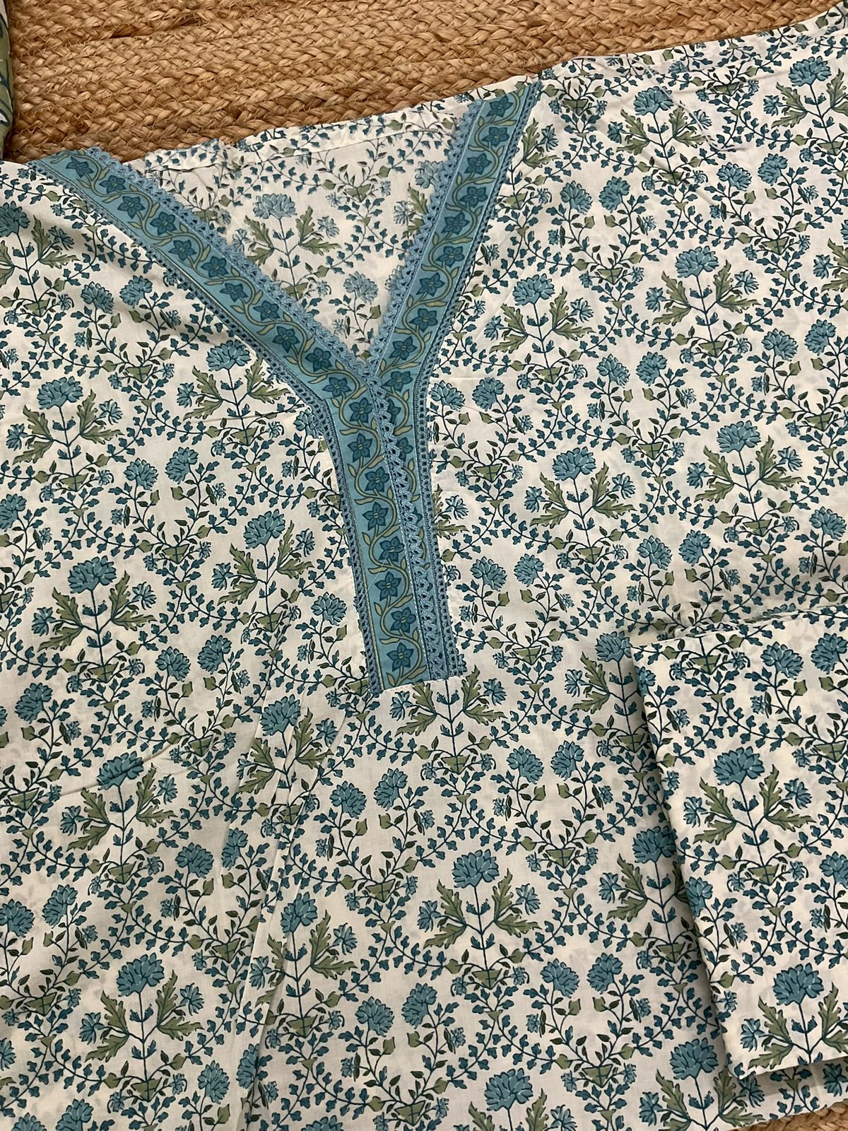 Pure Cotton Printed Embroidered Suit - Blue