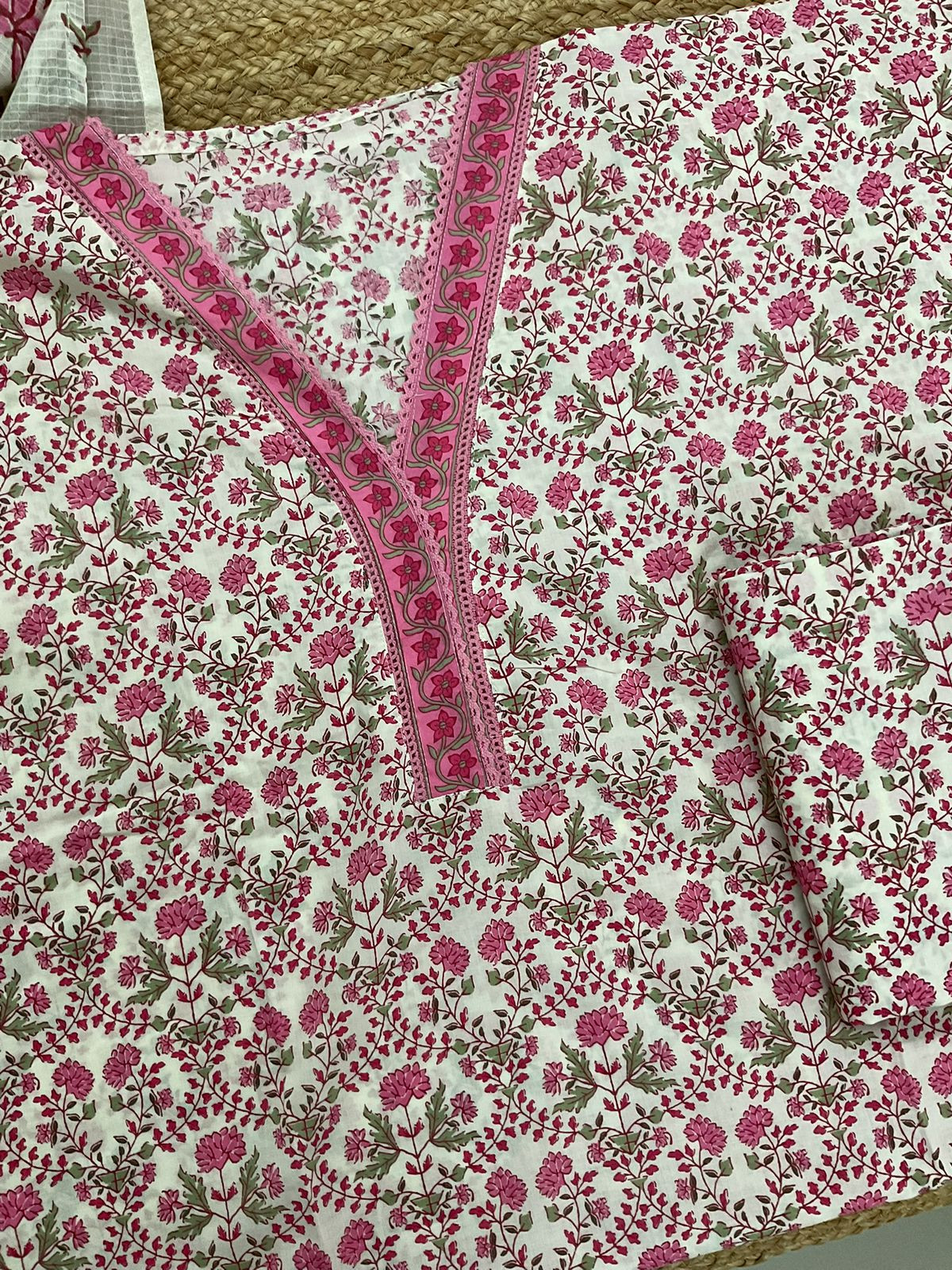 Pure Cotton Printed Embroidered Suit - Pink