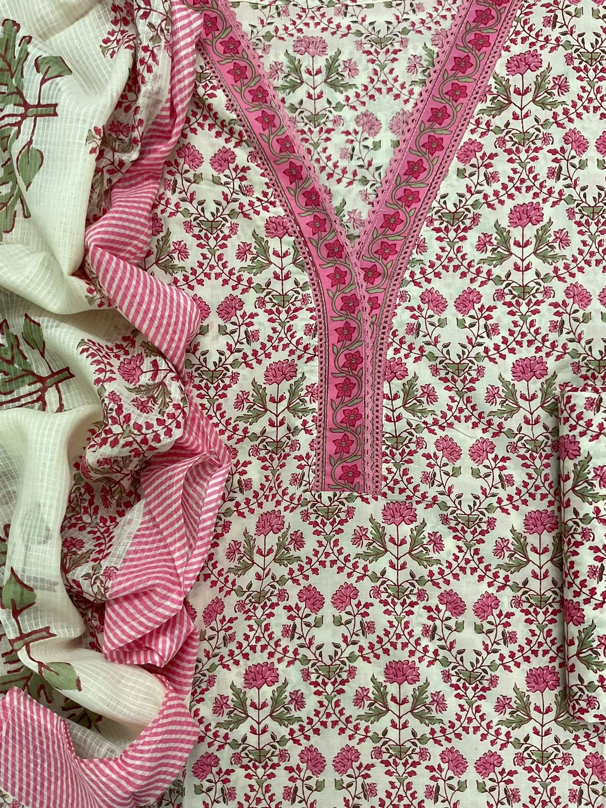 Pure Cotton Printed Embroidered Suit - Pink