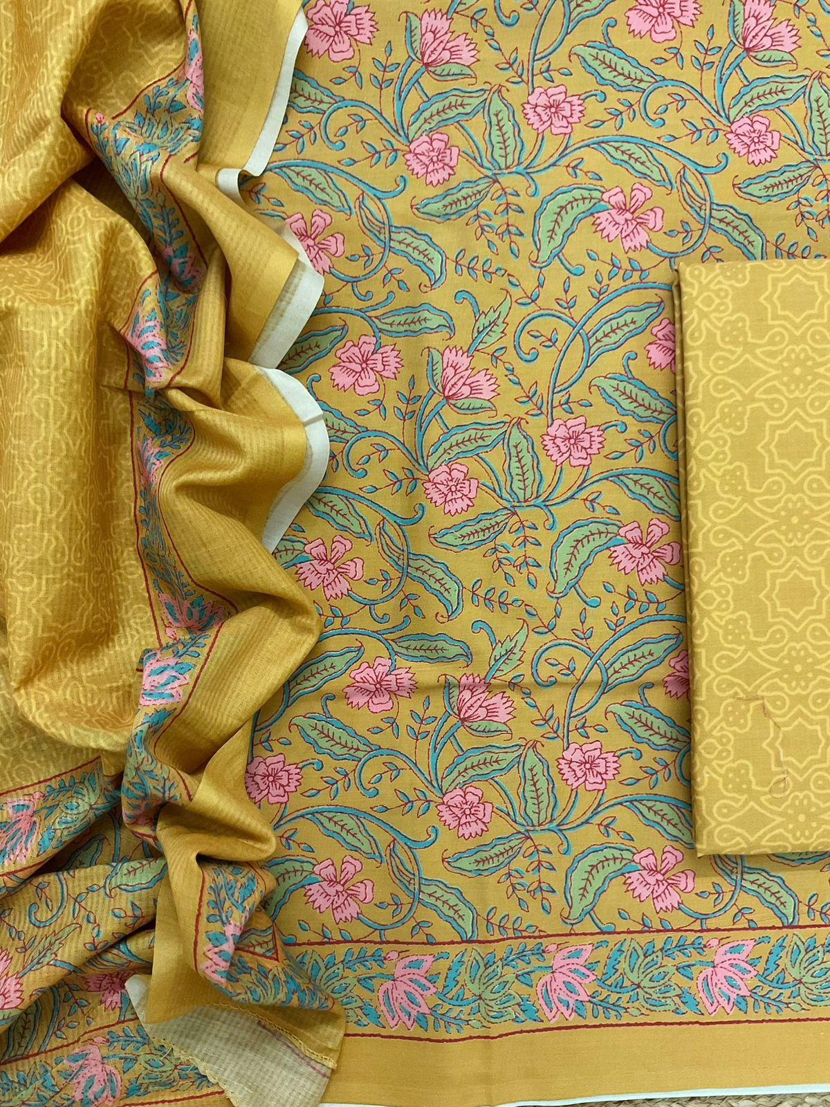 Pure Jaam Cotton Printed Suit - Musrard