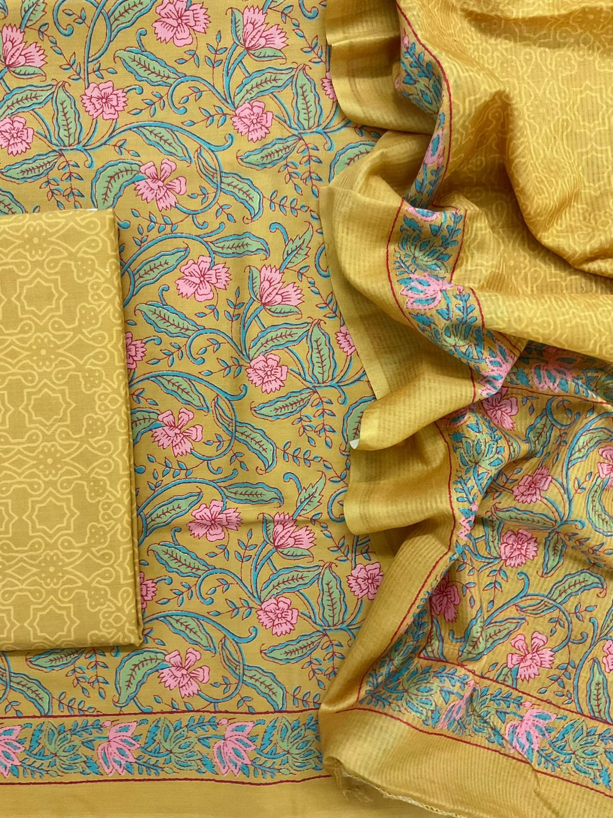 Pure Jaam Cotton Printed Suit - Musrard
