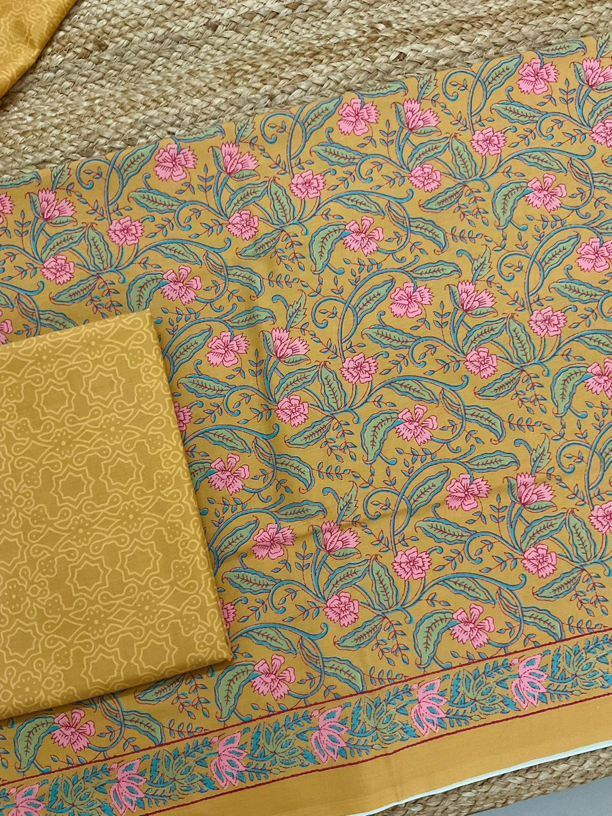 Pure Jaam Cotton Printed Suit - Musrard