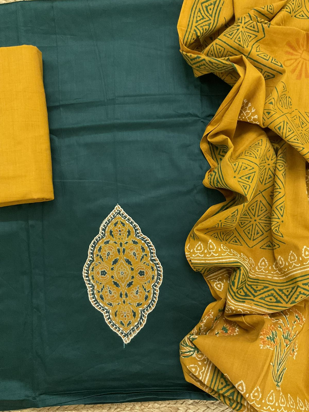 Pure Jaam Cotton Printed Embroidered Suit - Green