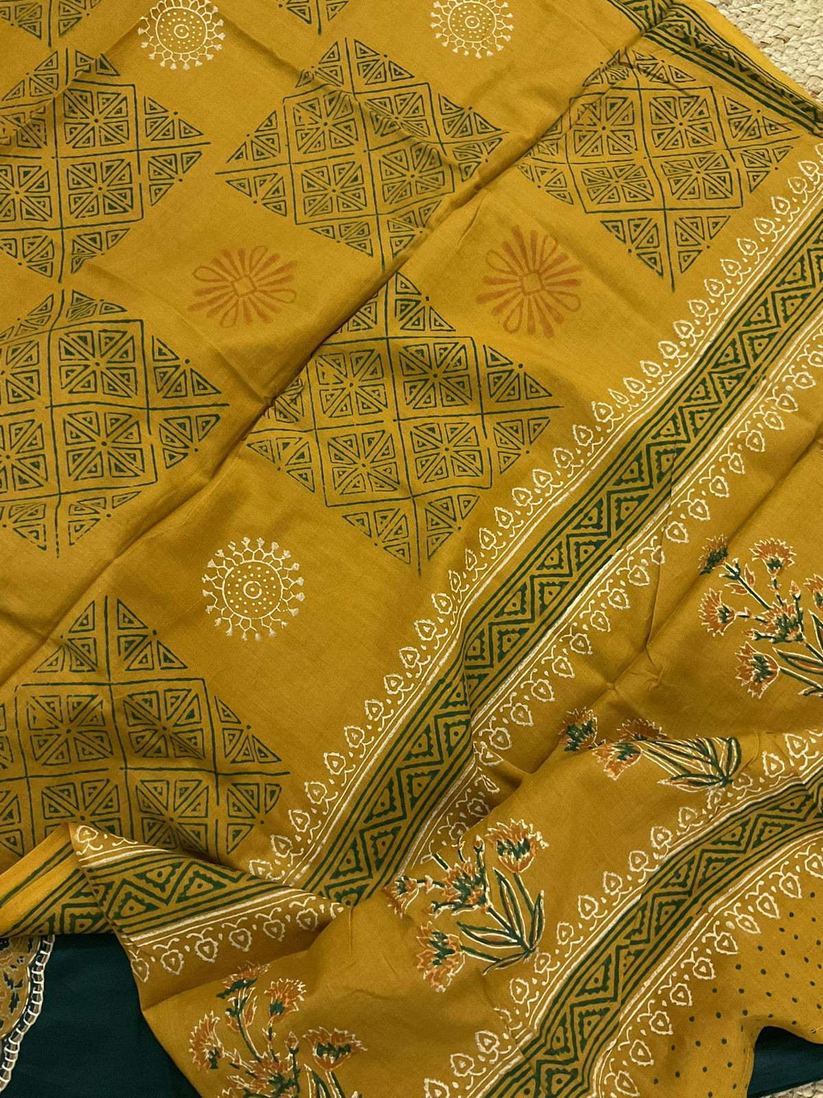Pure Jaam Cotton Printed Embroidered Suit - Green