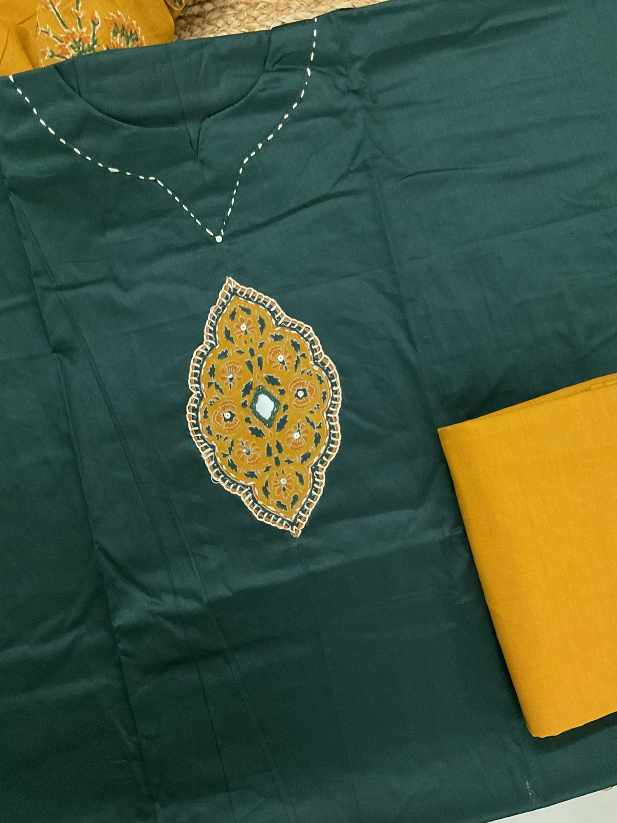 Pure Jaam Cotton Printed Embroidered Suit - Green