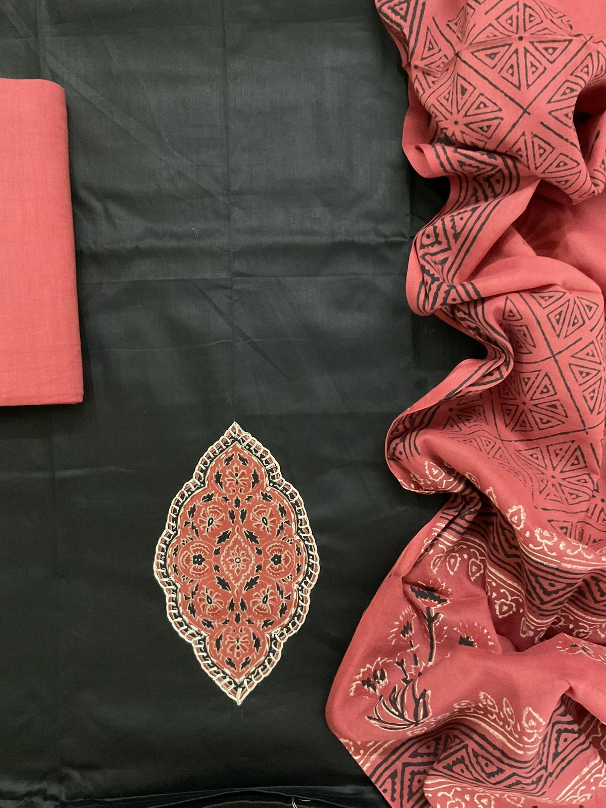 Pure Jaam Cotton Printed Embroidered Suit - Black