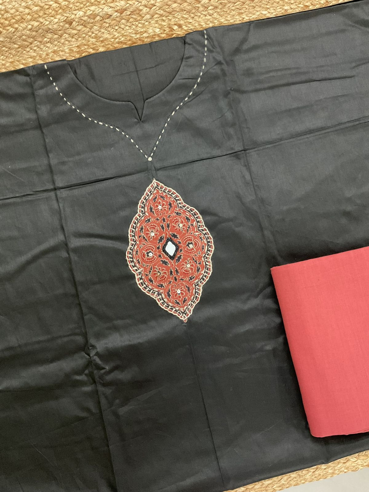 Pure Jaam Cotton Printed Embroidered Suit - Black