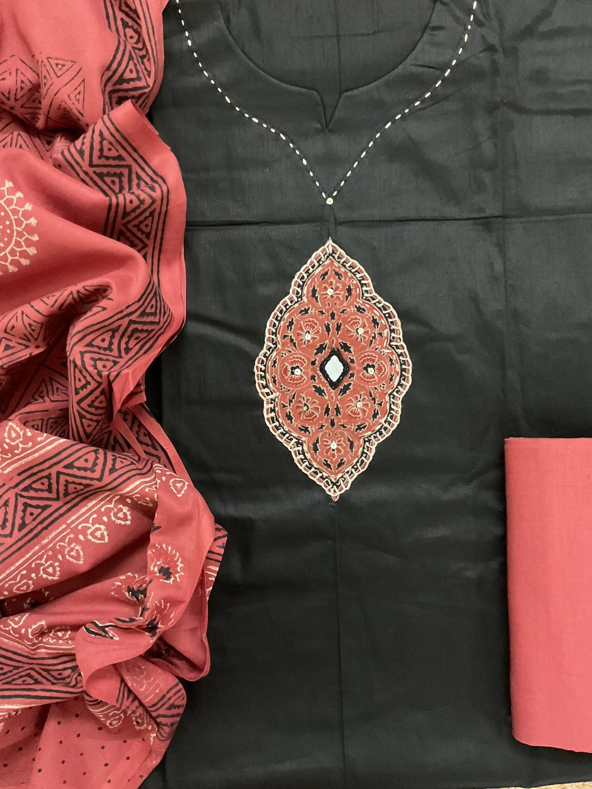 Pure Jaam Cotton Printed Embroidered Suit - Black
