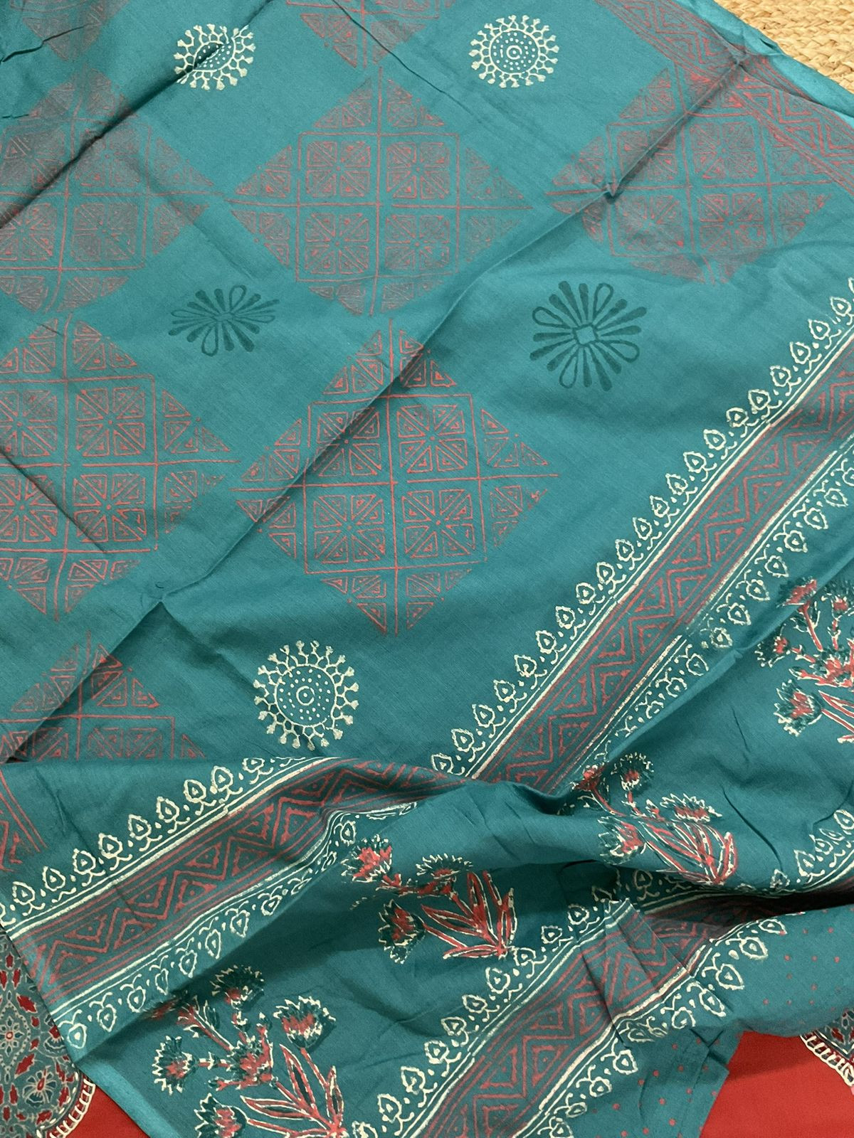 Pure Jaam Cotton Printed Embroidered Suit - Brick Red