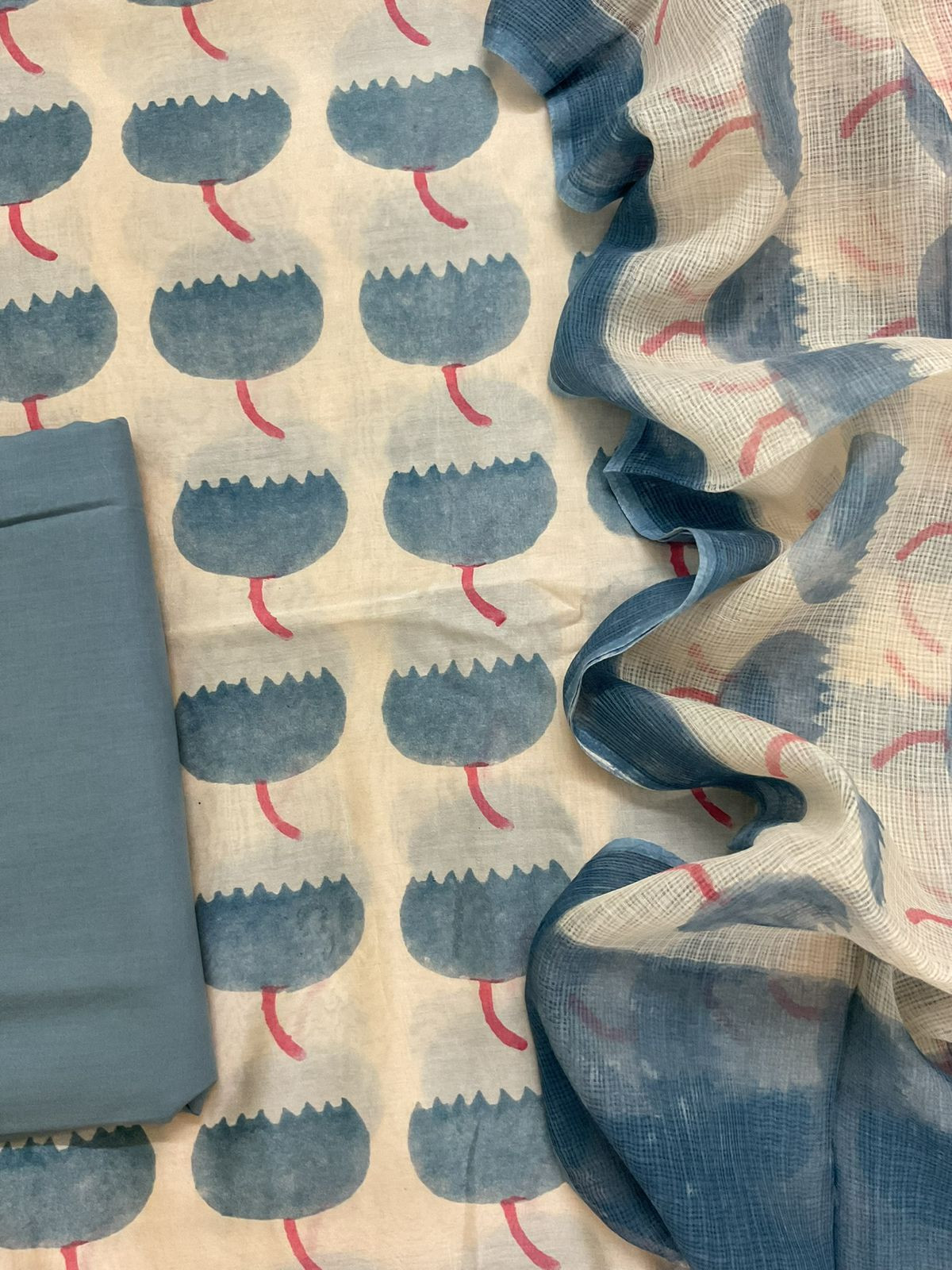 Pure Chanderi Printed Suit - Cream
