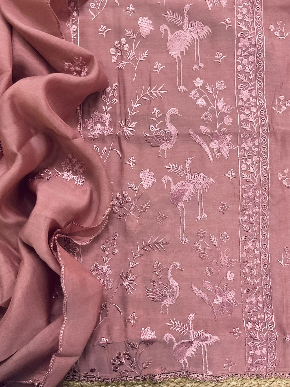 Soft Muslin Embroidered Suit - Dusty Peach