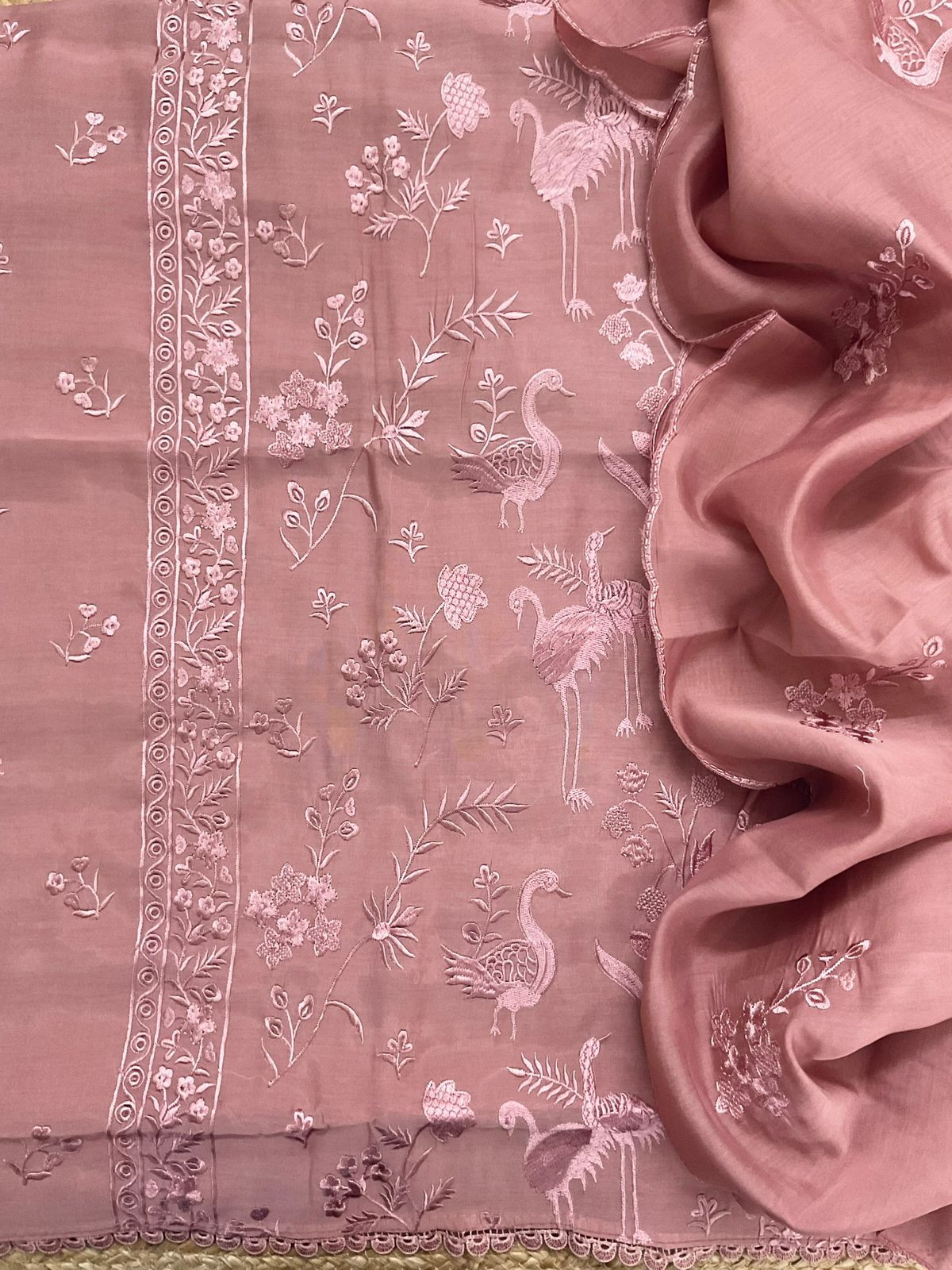 Soft Muslin Embroidered Suit - Dusty Peach