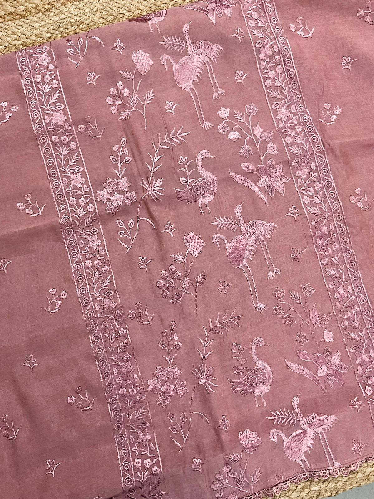 Soft Muslin Embroidered Suit - Dusty Peach