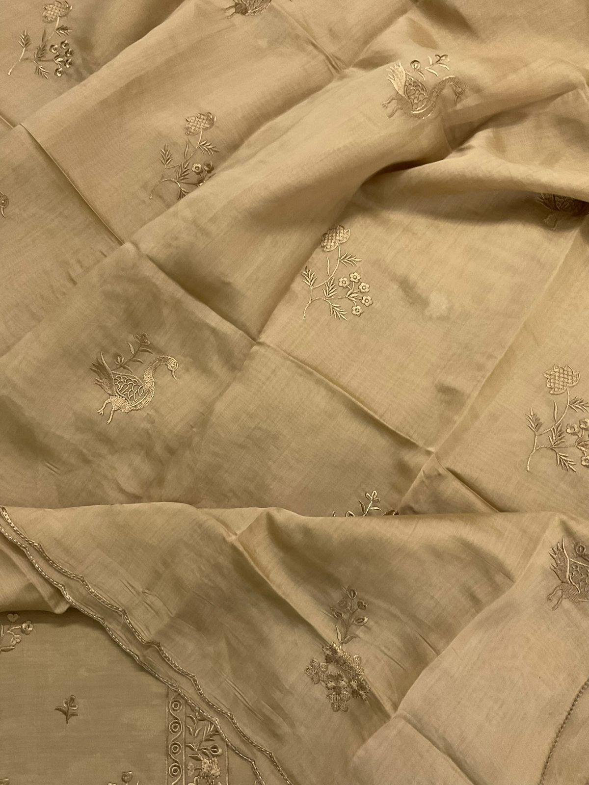 Soft Muslin Embroidered Suit - Mustard