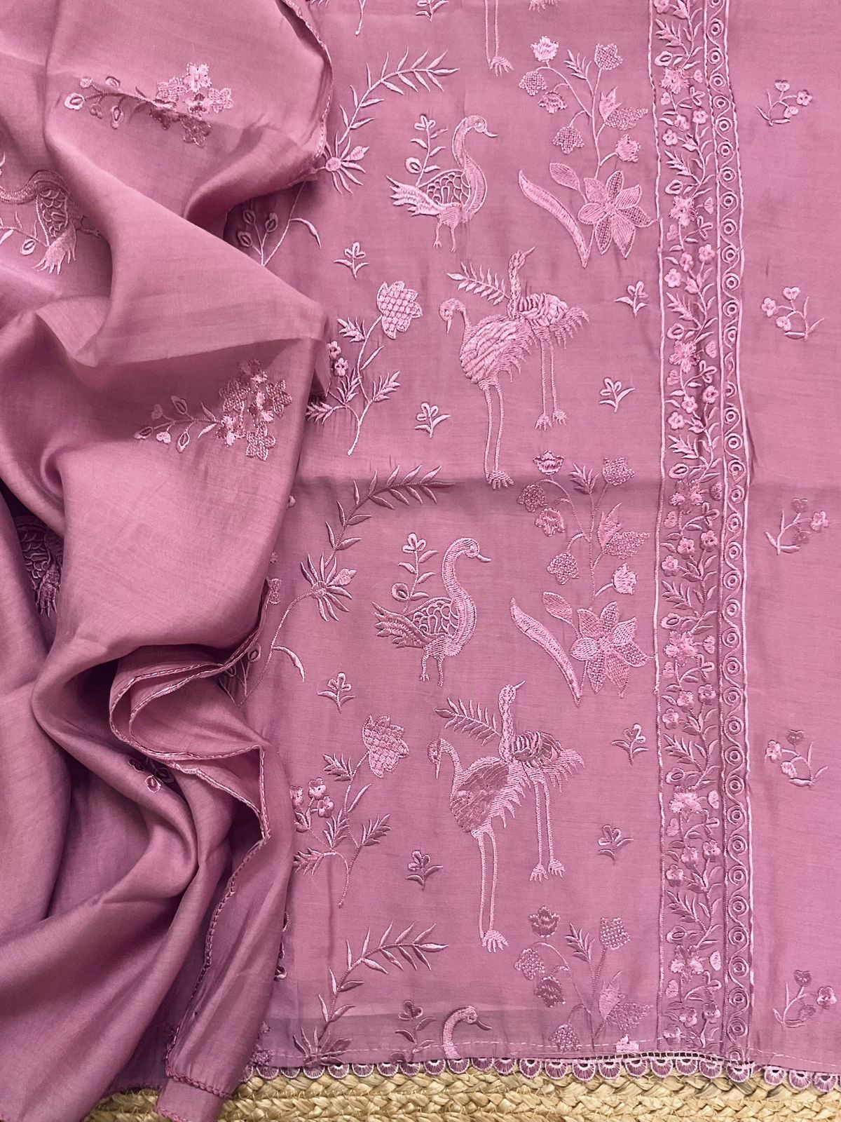Soft Muslin Embroidered Suit - Lilac Pink