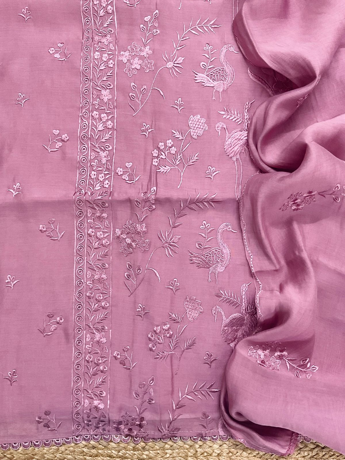 Soft Muslin Embroidered Suit - Lilac Pink