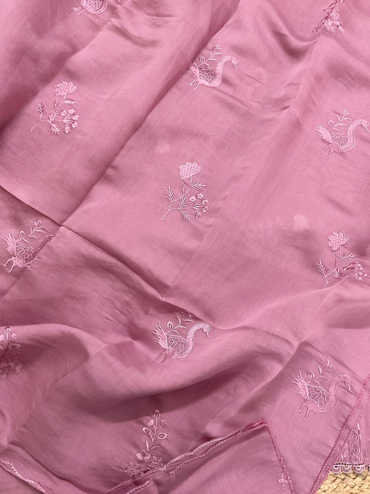 Soft Muslin Embroidered Suit - Lilac Pink