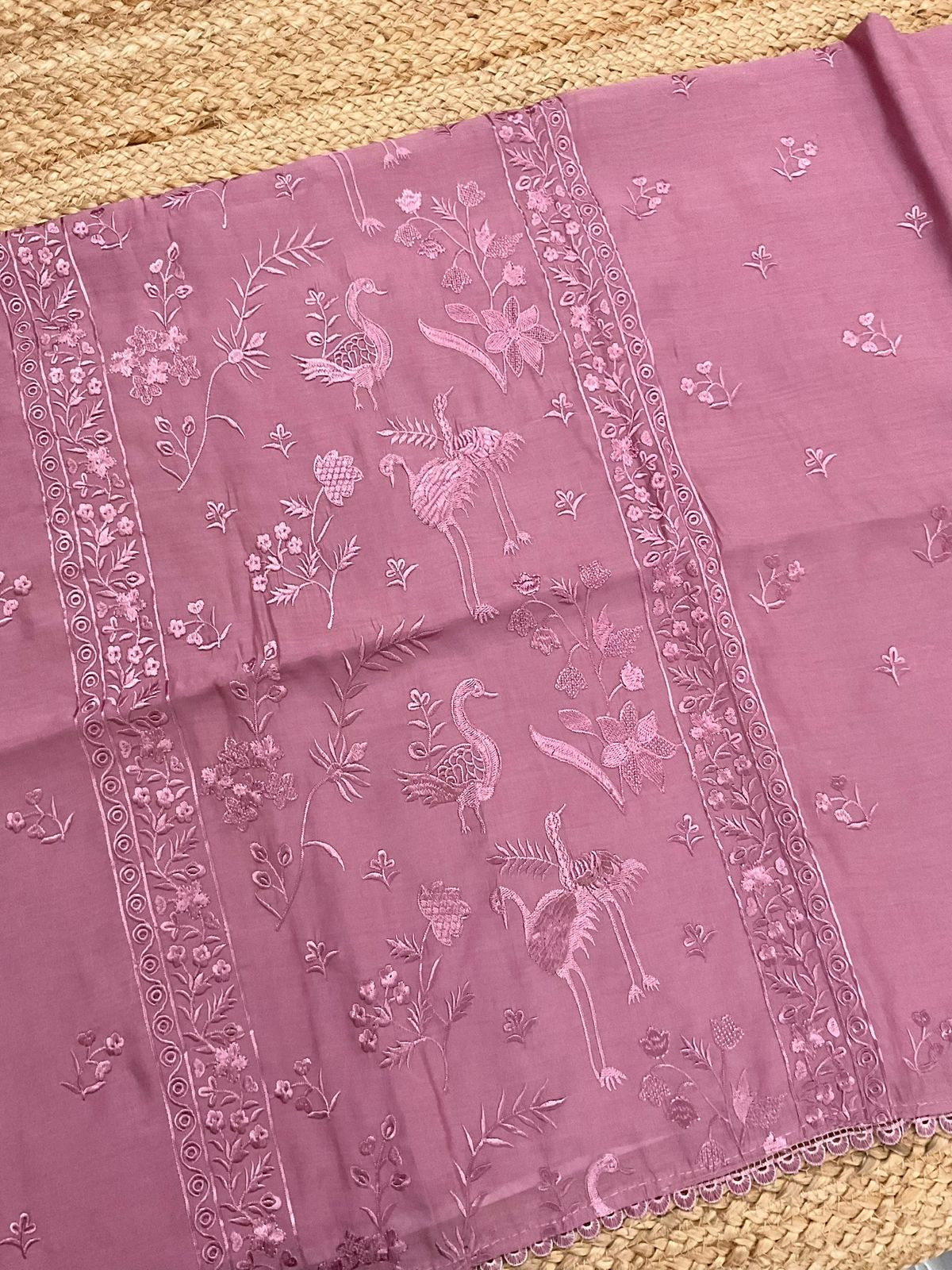 Soft Muslin Embroidered Suit - Lilac Pink