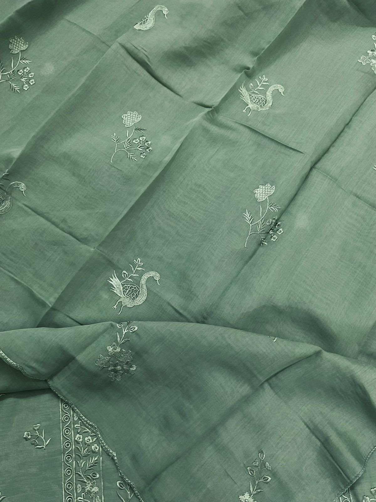 Soft Muslin Embroidered Suit - Green