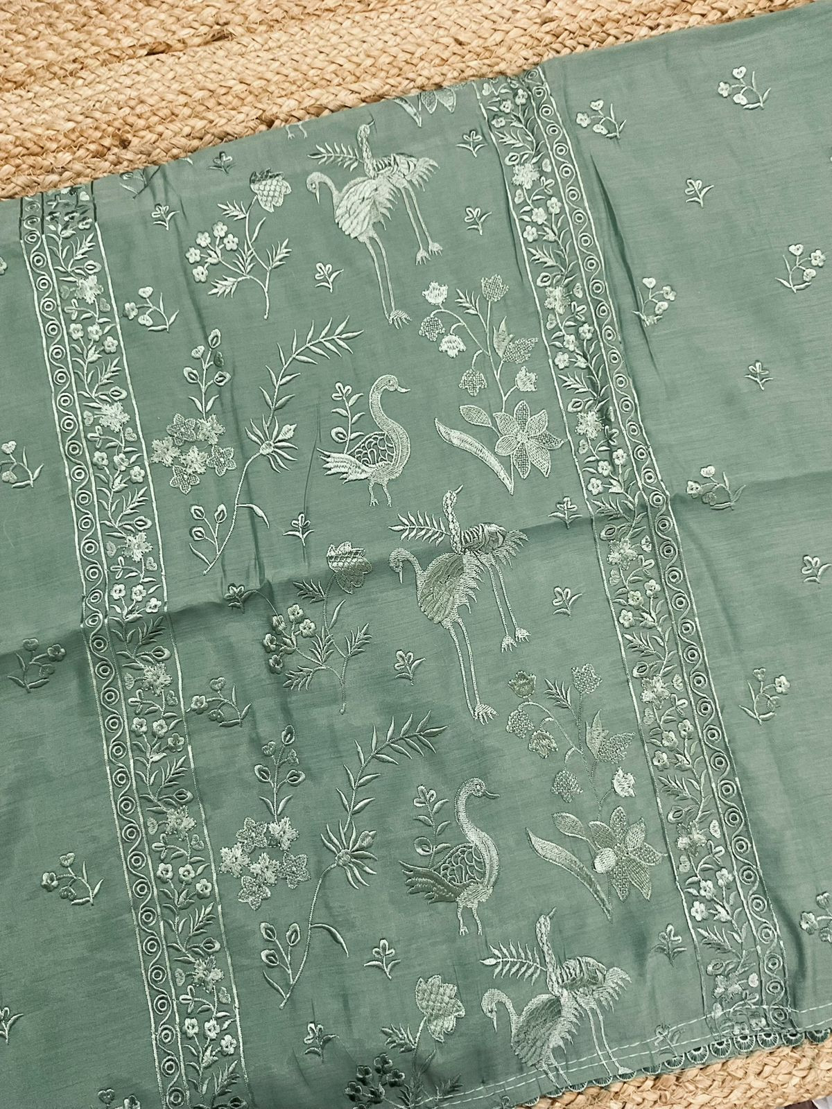 Soft Muslin Embroidered Suit - Green