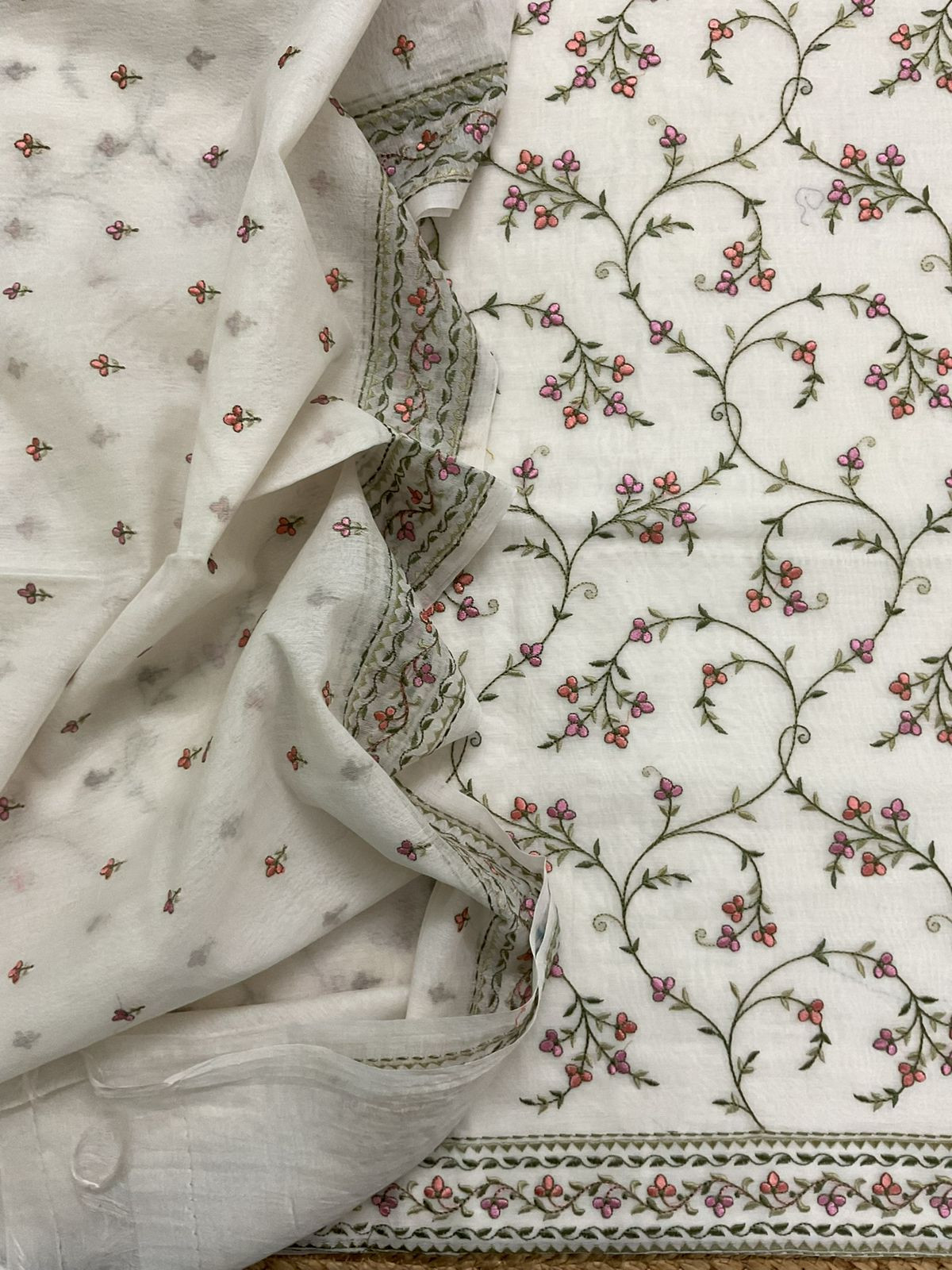 Pure Chanderi Embroidered Suit - Off White