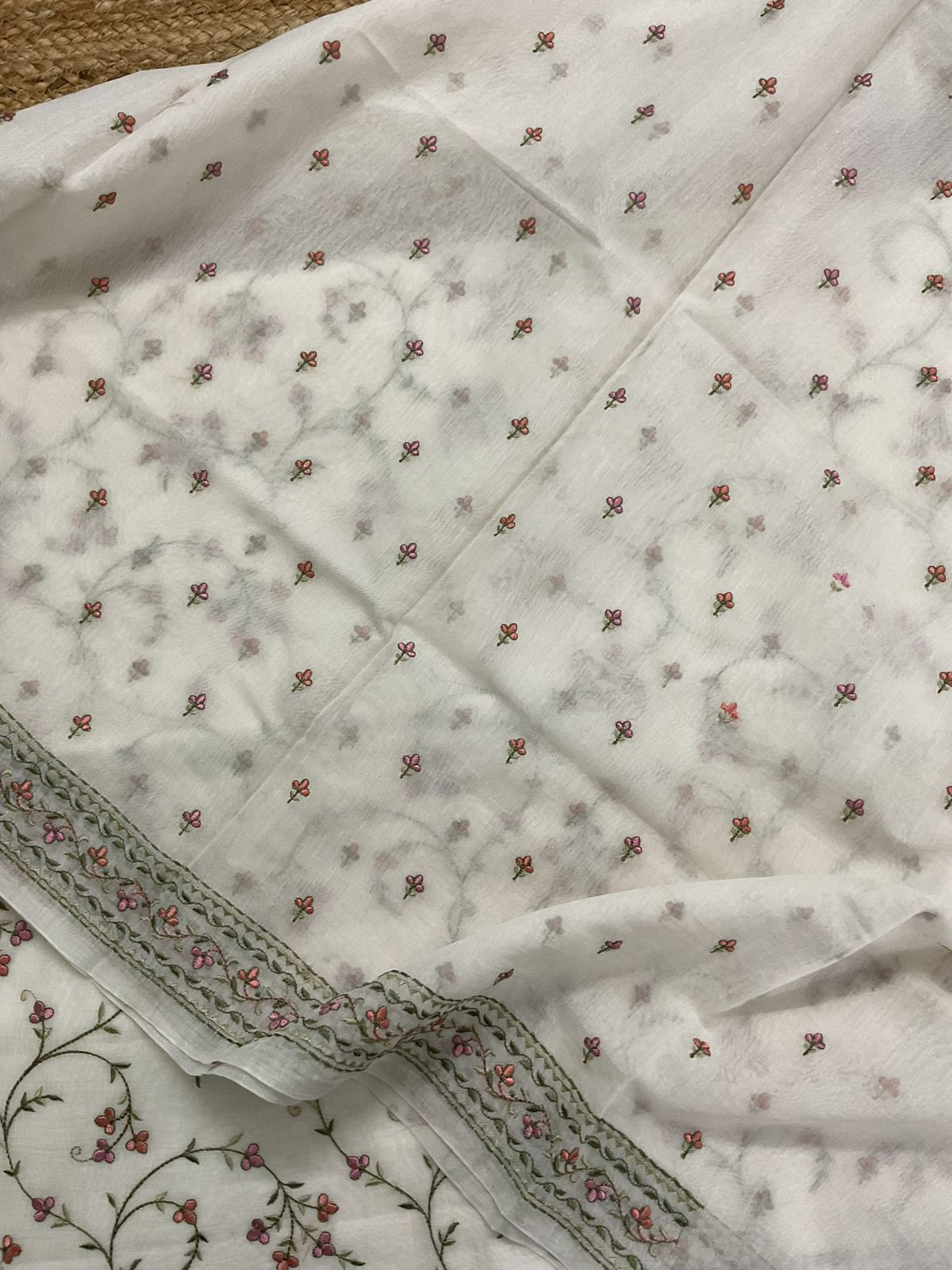 Pure Chanderi Embroidered Suit - Off White